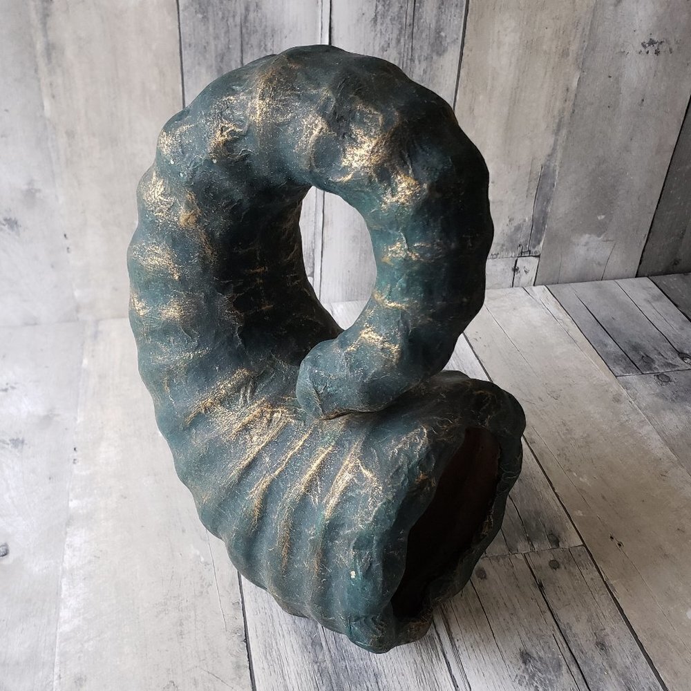 Papermache Green and Gold Standing Cornucopia - Thanksgiving